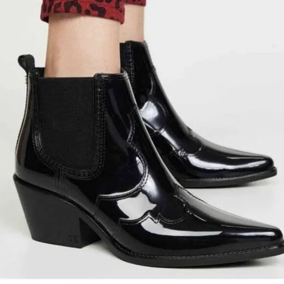 Sam Edelman Winona Rain Boots Ankle Heeled Booties Waterproof Shiny Black Size 8 - Picture 1 of 9